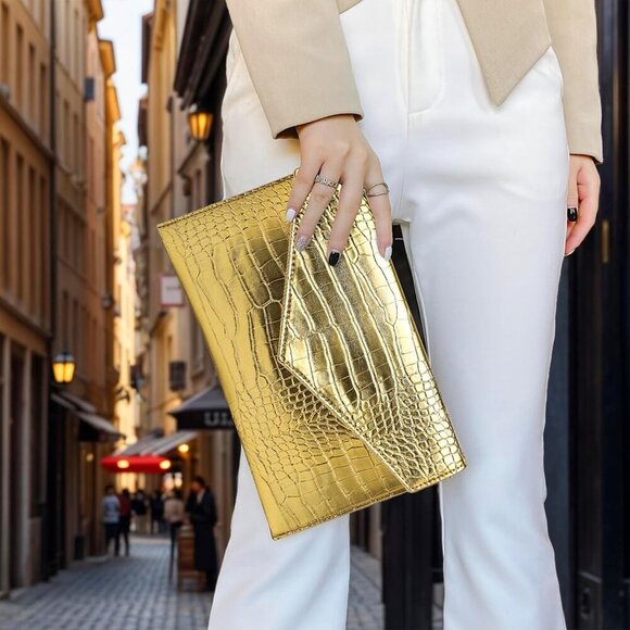 Envelope Clutch Purse for Women Leather Handbag Evening Bag with Detachable Chai - Picture 2 of 8